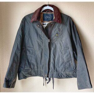ZARA Brown Waxed Jacket NWT | Utility Coat $129 Retail Contrast Collar